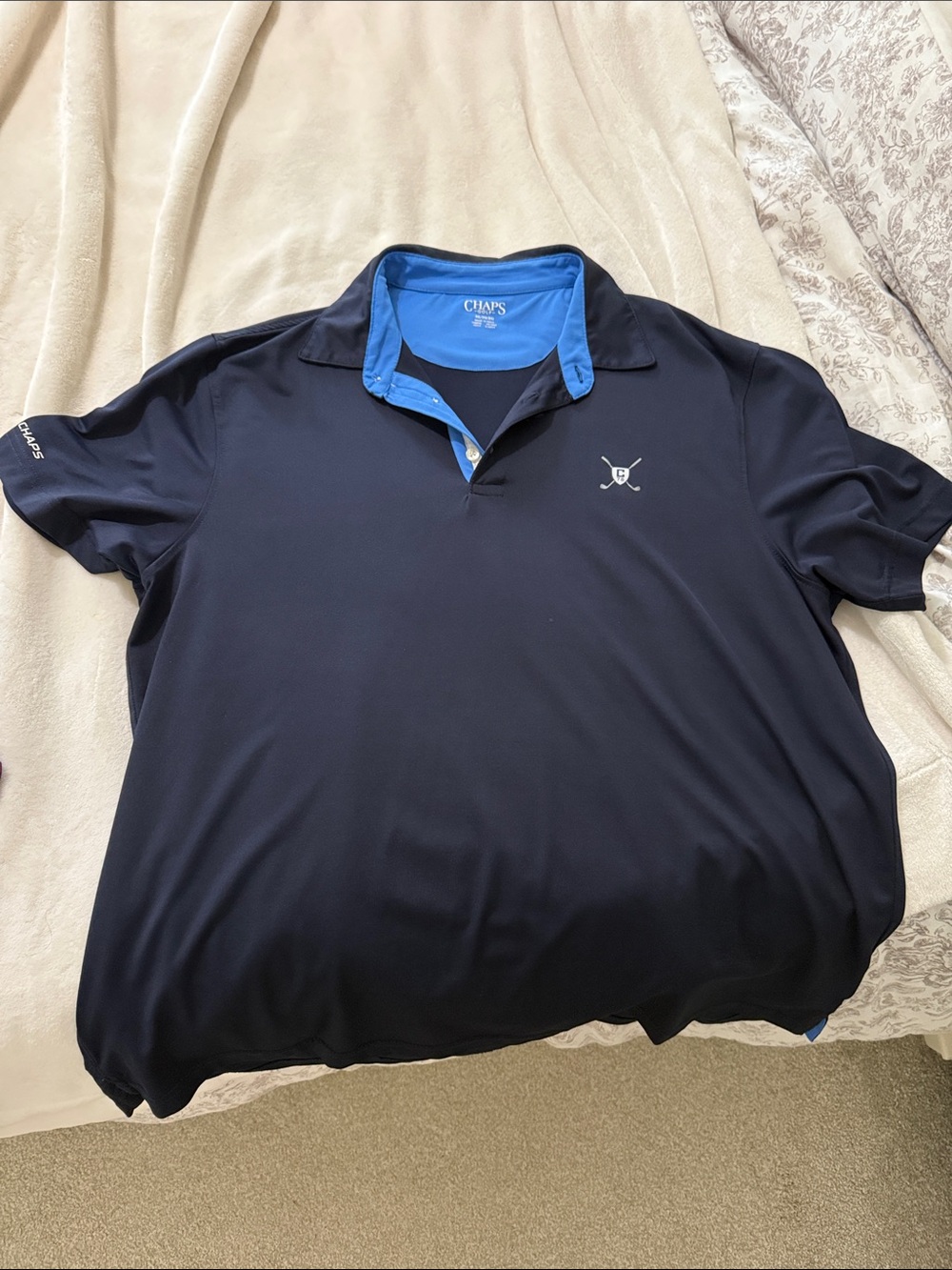 Chaps Men’s Navy Polo with Bright Blue Contrast Collar